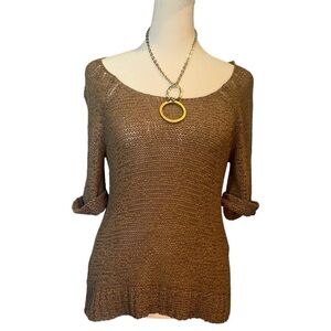 BCBGeneration Sweater Open Weave 3/4 Rolled Sleeve in Light Brown Size XS